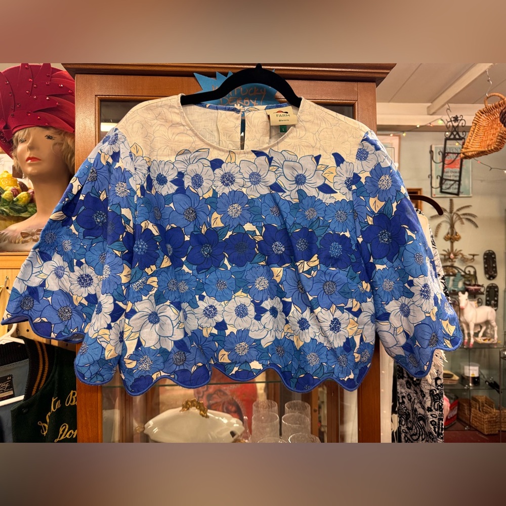 FARM Rio Blue and White Floral Top New without tags!